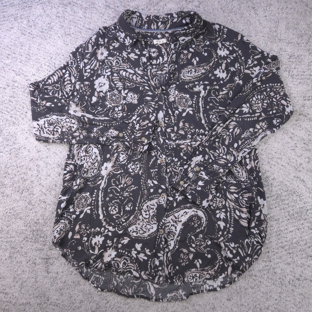Pilcro Blouse Womens XL Top Long Sleeve Paisley Button Shirt Collared Gray GUC - Picture 1 of 8